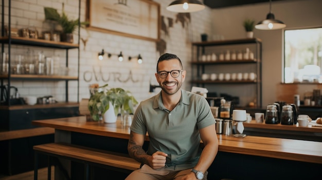 Foto explore a vida de um pequeno empresário que dirige um café local navegando pelas complexidades