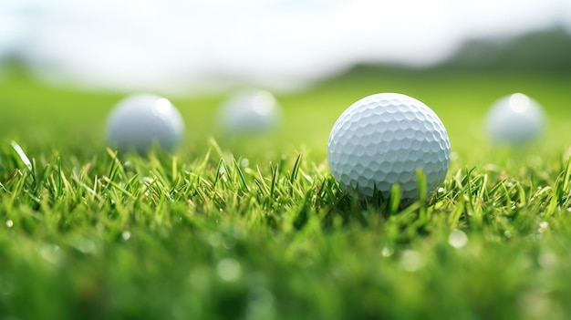 Explore as complexidades do golfe com uma visão de perto de uma bola descansando na grama vibrante
