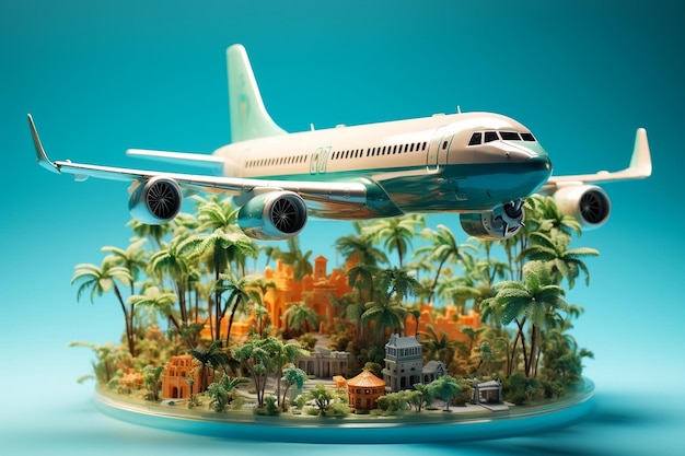 Explore el concepto de viajes en avión a destinos exóticos IA generativa