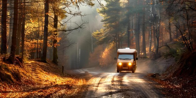 Foto explore la libertad de la vida de la furgoneta con una caravana en la naturaleza concept van vida viaje campervan naturaleza libertad