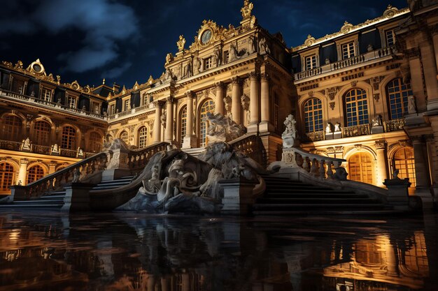 Explore o opulento palácio francês de Versalhes e seus jardins vibrantes, fontes e arco colorido