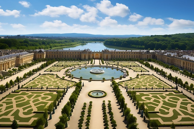 Explore o opulento palácio francês de Versalhes e seus vibrantes jardins, fontes e coloridos