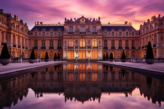 Explore o opulento palácio francês de Versalhes e seus vibrantes jardins, fontes e coloridos