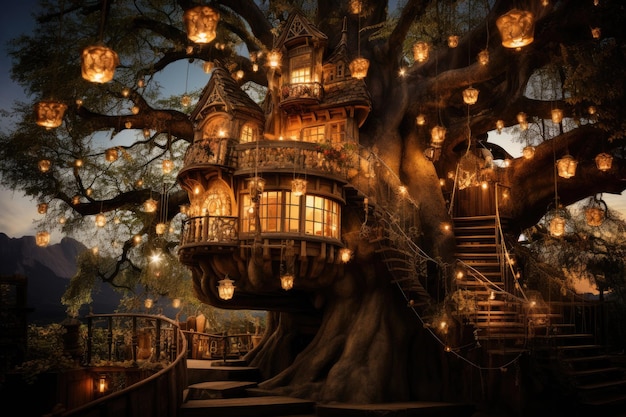 Explore os encantadores encantos de uma casa na árvore mágica onde os sonhos ganham vida