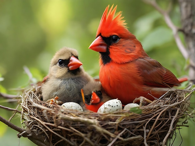 Explore os hábitos de nidificação de Baby Cardinals Born e como eles cuidam de seus filhotes AI gerados