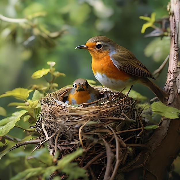 Explore os hábitos de nidificação de Robin e como eles cuidam de seus jovens AI gerados