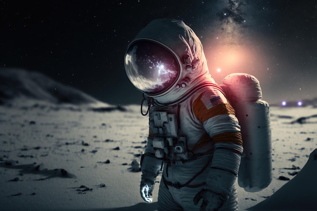 Explorer-Astronaut in der Wüste auf einem Mond