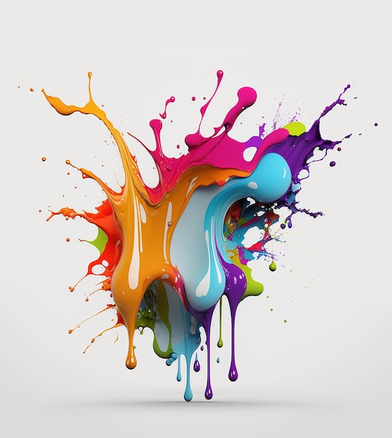 Explosão colorida de respingos de tinta arco-íris de pó colorido sobre fundo branco IA generativa