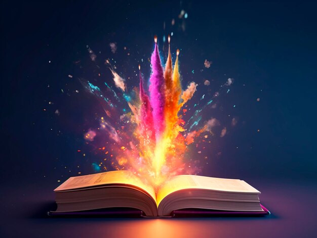 Explosão colorida de um livro aberto Conceito de um início bem sucedido de um negócio e educação Ideia criativa Ai Ilustração generativa