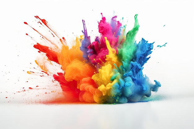 Explosão colorida do pó da cor da pintura holi do arco-íris no fundo branco Generative AI