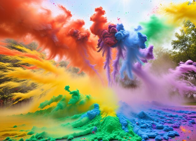 Foto explosão colorida do pó da pintura do arco-íris da celebração vibrante de holi com cores brilhantes
