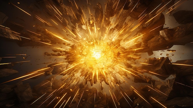 Explosão com iluminação dourada