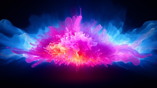 Explosão com padrão de onda azul fria com luz de néon amarela e rosa