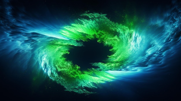 Explosão com padrão de onda azul fria com luz de néon verde e preta