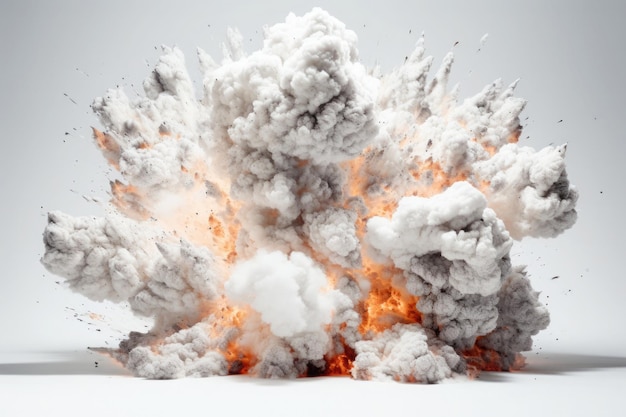 Explosão de bomba com chamas de fogo e fumaça isoladas em fundo transparente