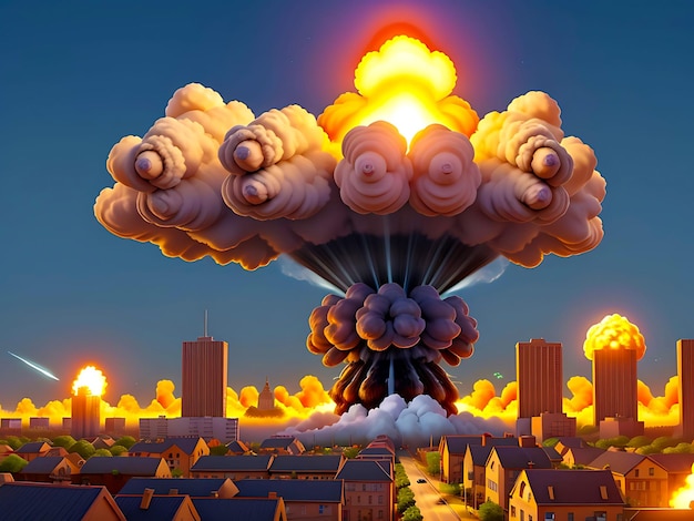 Explosão de bomba na cidade ilustração do fim do mundo IA generativa