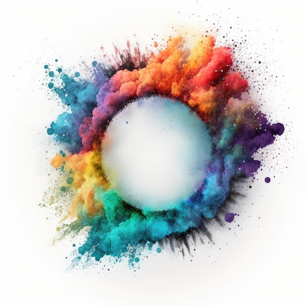 Explosão de cor de pó multicolor em forma de círculo com fundo