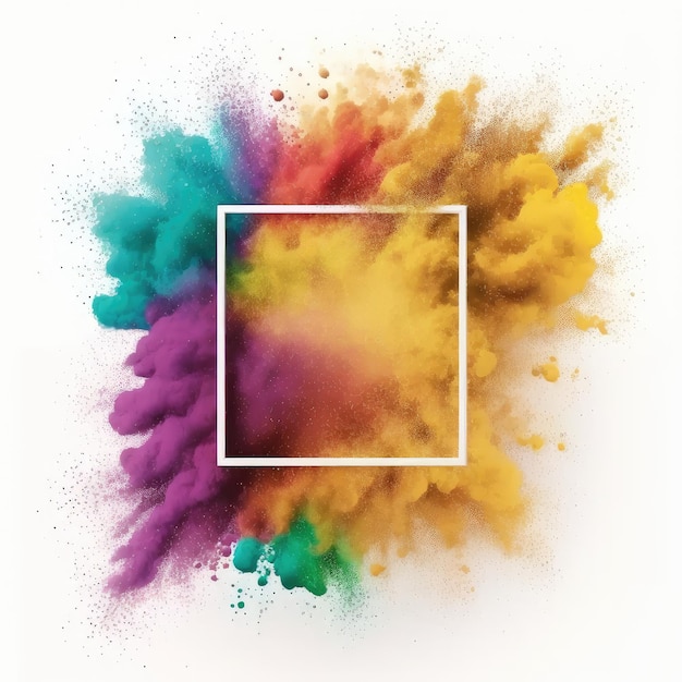 Explosão de cor em pó multicolor em forma quadrada com fundo