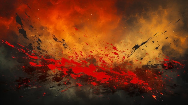 Explosão de cores Uma pintura abstrata com fundo preto e salpicos de vermelho alaranjado