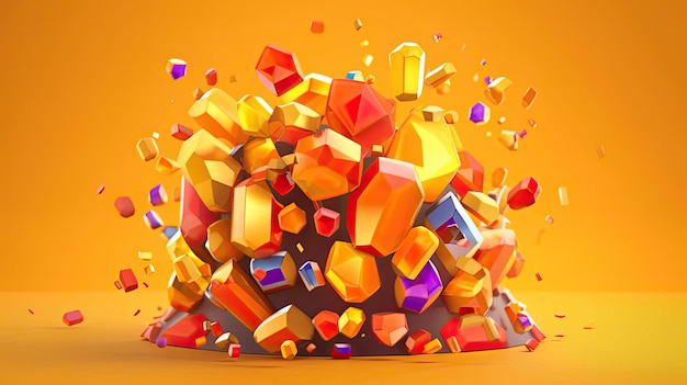 Explosão de doces e pedras preciosas de jackpot colorido fundo laranja Icon Design acabamento brilhante