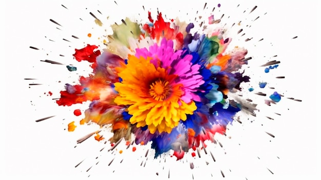 Explosão de flores coloridas em fundo branco criada Generative AI