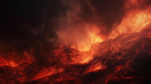 Explosão de fogo de magma no céu Ilustração 3D generativa ai