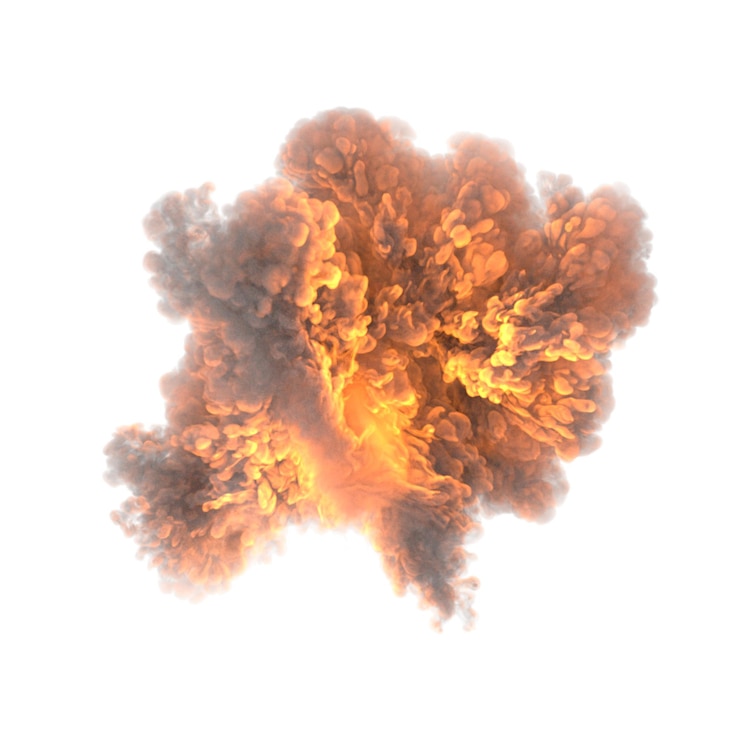 Foto explosão de fogo extremamente quente com faíscas e fumaça grande explosão no chão fogo e fume