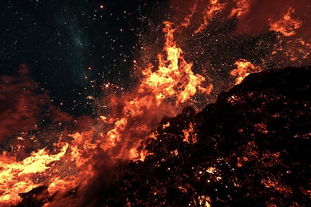 Explosão de fogo no céu noturno