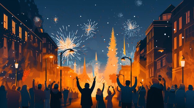 Explosão de fogos de artifício no céu noturno celebrando um feliz ano novo 2024 Lançamento nacional de fogos de artifício no belo céu para um dia de ano novo do ano 2024