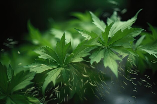 Explosão de folha de planta com close-up de folhas individuais em movimento desfocado