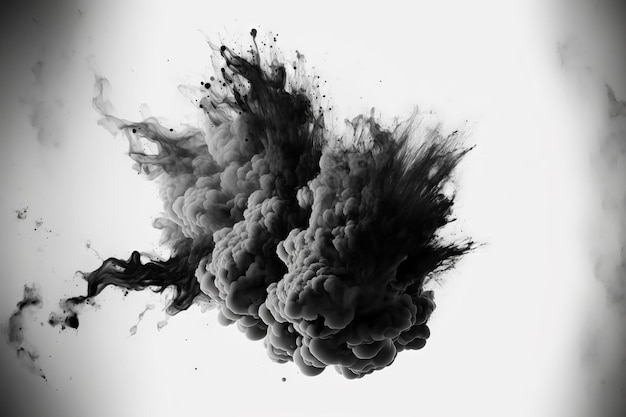 Explosão de fumaça preta no fundo branco vazio