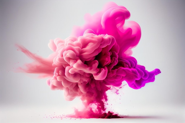 Explosão de fumaça rosa em um backgroundgenerative ai branco