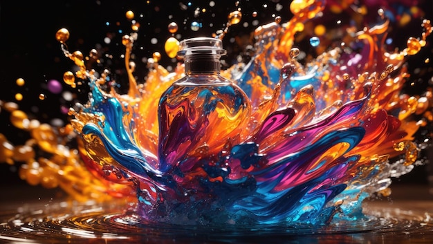 Foto explosão de líquido energético da garrafa