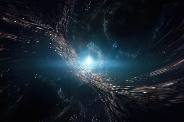 Explosão de luz do buraco negro com estrelas e galáxias ao fundo