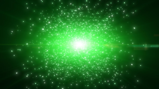 Explosão de partículas de poeira verde Efeito de feixe de raios de luz