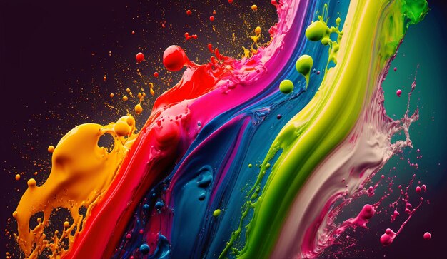 Explosão de pintura líquida em cores do arco-íris de fundo