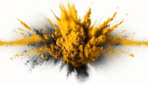 Explosão de pó amarelo imagem de fundo branco Ai gerou arte