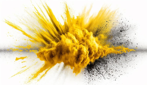 Explosão de pó amarelo imagem de fundo branco Ai gerou arte