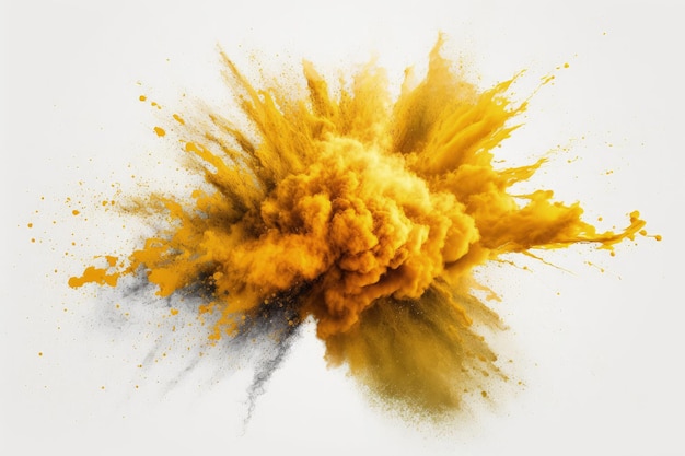Explosão de pó amarelo isolado em um fundo branco