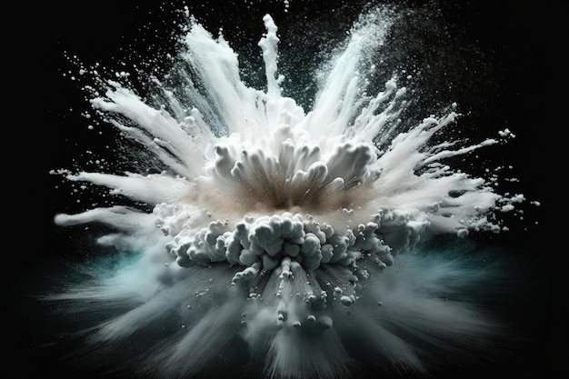 Foto explosão de pó branco isolado em um fundo escuro