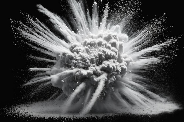 Explosão de pó branco sobre um fundo escuro
