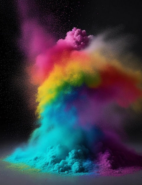 Explosão de pó colorido no arco-íris em flores de luxo brancas e coloridas