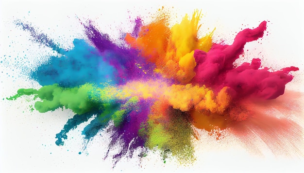 Explosão de pó colorido no conceito holi de fundo branco Generative AI