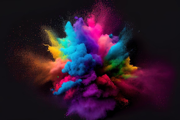 Explosão de pó colorido Poeira abstrata em pano de fundo Generative Ai