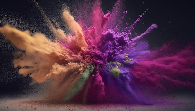 Explosão de pó colorido poeira colorida conceito de celebração de diwali generativo ai
