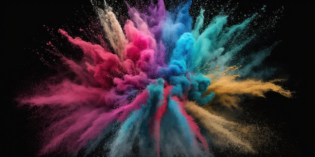 Explosão de pó de cor Explosão de cor Happy Holi Criado com tecnologia de IA generativa