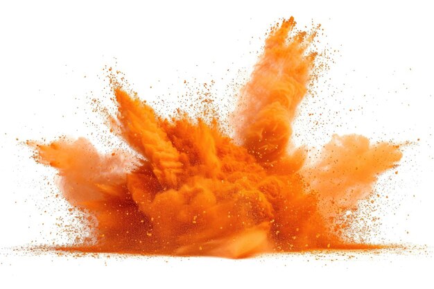 Foto explosão de pó laranja isolada em fundo branco