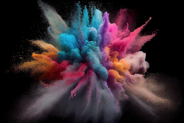 Explosão de pó multicolorido em fundo preto com Generative AI Technology