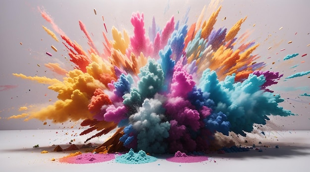Explosão de pó seco colorido espalhado em fundo Ai Image