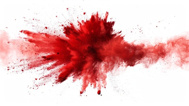 Explosão de pó vermelho em fundo branco Nuvem colorida Poeira colorida explode